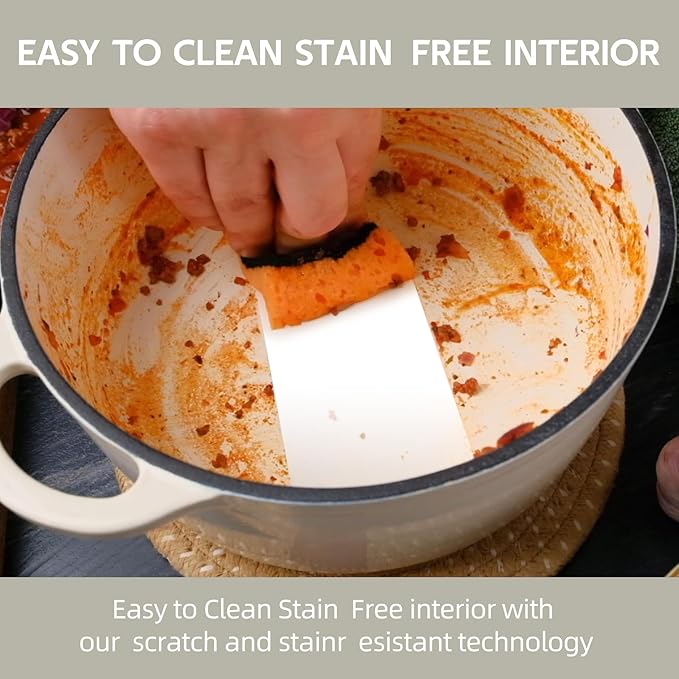 4 Quart Dutch Oven Enameled Cast Iron with Lid - Big Dual Handles - Oven Safe up to 500°F - Classic Round Pot for Versatile Cooking Cream