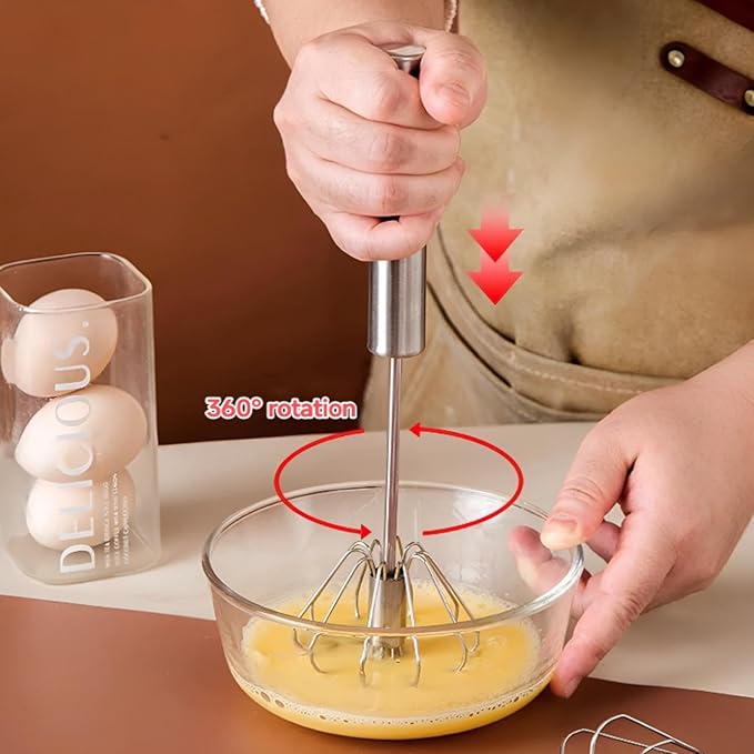3Pcs Semi-Automatic Stainless Steel Egg Whisk, Hand-Operated Rotary Whisks, Multi-functional Stainless Steel Kitchen Mixing Tool, Manual Egg Whisk, Suitable for Mixing, Whipping and Stirring,11+12+13"