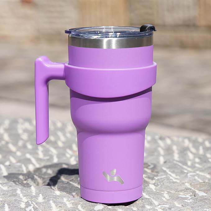 30 oz Tumbler with Handle and 2 Straw 2 Lid, Insulated Water Bottle Stainless Steel Vacuum Cup Reusable Travel Mug,Lavender
