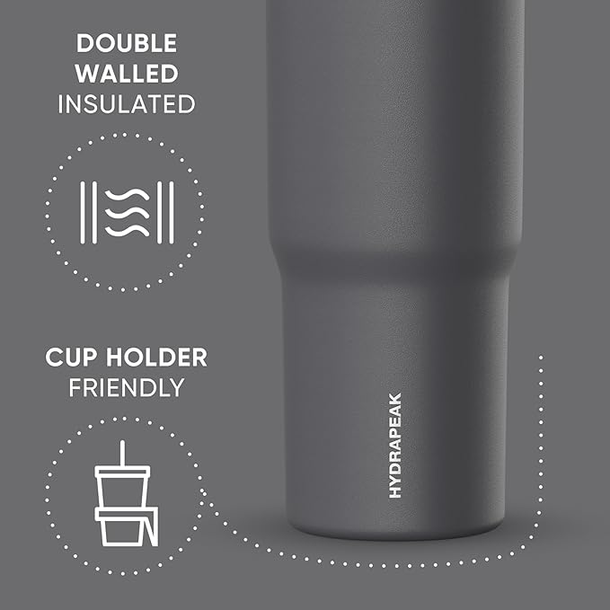 Hydrapeak Nomad 32 oz Tumbler with Handle and Straw Lid, Leakproof, Double Insulated, 32oz Cup, Stainless Steel | Grey Matter