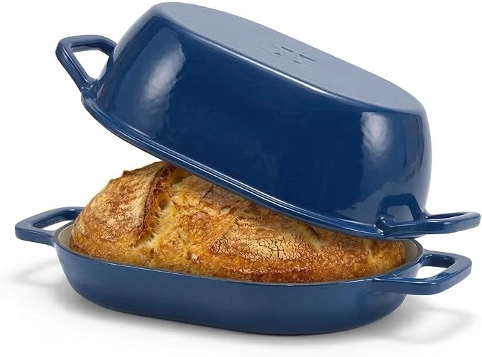 Enameled Cast Iron Oval Dutch Oven for Bread Baking，12"x8" Bread Pot with Lid，Ideal for Sourdough, Artisan Loaves & Family Meals，5 Qt