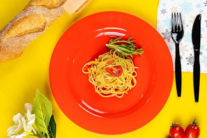 POSATE Plastic Plates Disposable 60 PCS, Heavy Duty 30 Dinner Plates 10.25" and 30 Dessert Plates 7.5" for Party, Red