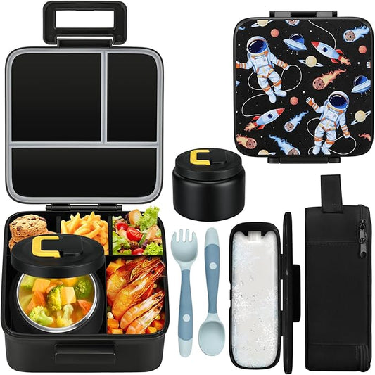 MAISON HUIS Bento Lunch Box with 8oz Soup Thermo, 5-Compartment Leak-Proof Container, Thermo Hot Food Jar and Insulated Lunch Bag, BPA Free,Travel, School