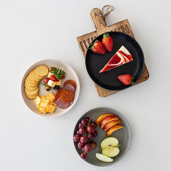 Grow Forward Premium Wheat Straw Plates - 8 Inch Reusable Hard Plastic Dinner Plates Set of 8 - Unbreakable Microwave Safe Plates for Dessert, Camping, RV, Outdoors, Patio, Kitchen Dishes - Moonlight