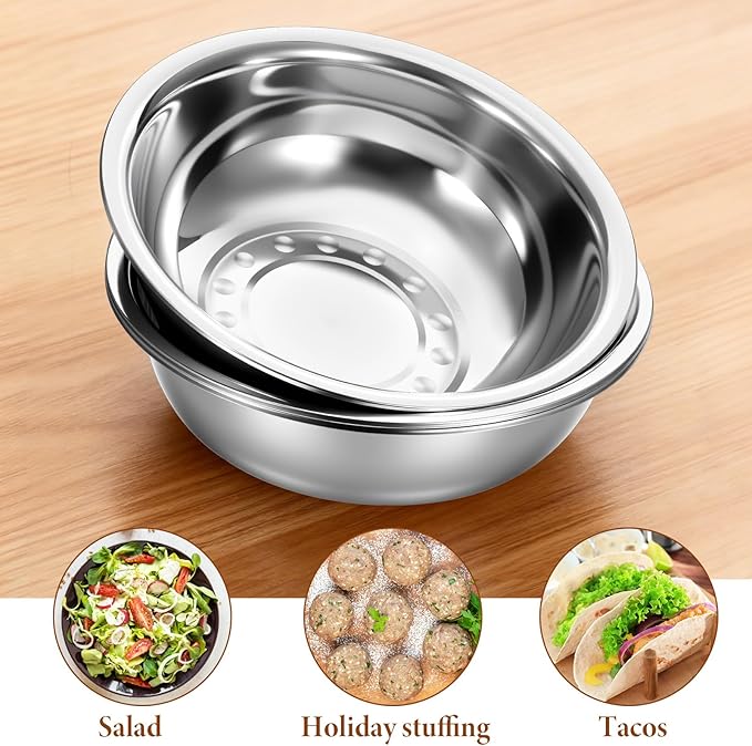 4 Pcs Stainless Steel Mixing Bowl Nesting Metal Prep Salad Bowl Extra Large Basin Salad Basin with Deeper Edge, Mirror Finish for Home Cooking or Commercial, Dishwasher Safe, Silver (13 Inch 8 Qt)
