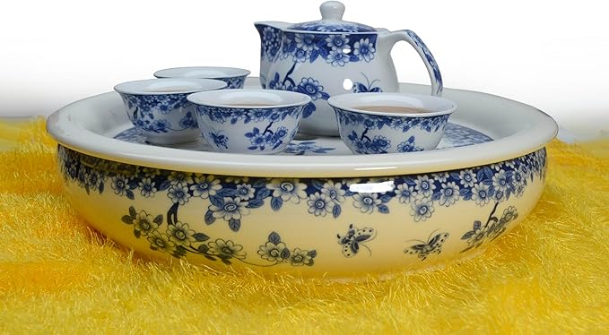 Liang baobao Chinese Traditional Tea Tasting Cup Set of 4, 2oz White Porcelain Mini Cups for Gongfu Tea Ceremony (Butterfly Love Flower)