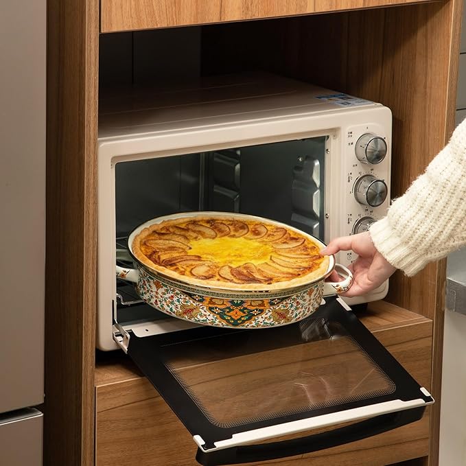 11 Inch Enamel Pie Pan Vintage Art Enamel Non-stick Baking Dish Oven and Dishwasher Safe for Turkey Pizza Desserts Easter Gift for Wife Baking Dish(Retro Style)
