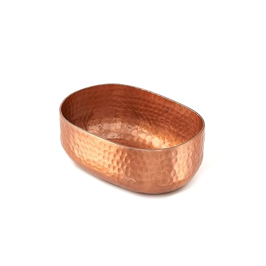 American Metalcraft ABHC46 Aluminum Hammered Oval Basket - Elegant, Artisanal Serving Ware for Entrées, Appetizers and Sides - Handwash Only, 25oz, Copper
