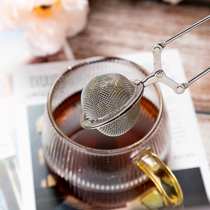 Yinder 36 Pcs Snap Tea Infuser Steeper Strainers for Loose Tea Filter Holder Tong Pincer Steeper Metal Stainless Steel Mesh Ball with Handle Reusable