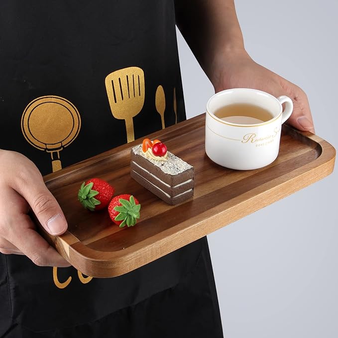 2 Pcs Rectangular Wooden Platters for Food Party Decorative Small Serving Tray Long Charcuterie Board Acacia Wood Trays Home Decor Cheese Board Rectangle Cake Dessert Plates Snack Appetizer Platter