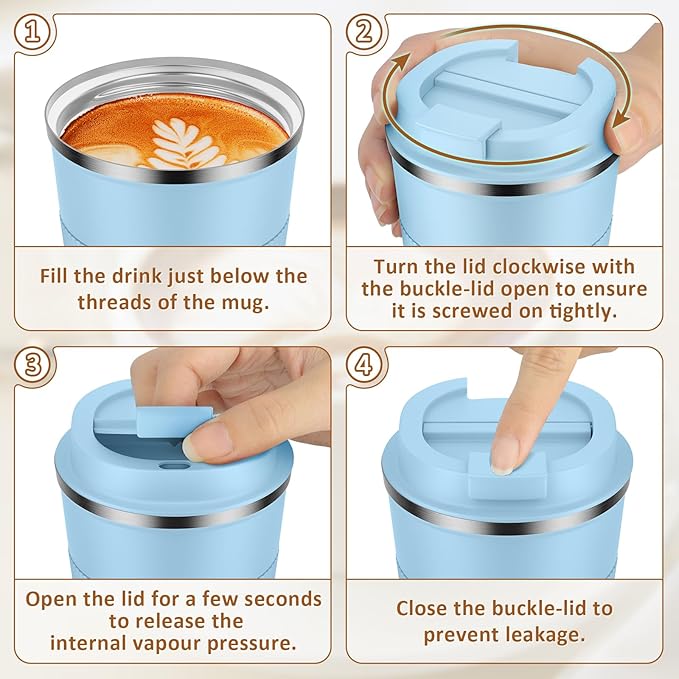 KETIEE Travel Coffee Mug 12oz: Insulated Coffee Cup with Leakproof Lid, Coffee Tumbler, Reusable Coffee Cups with Seal Lid, Vacuum Stainless Steel Coffee Mug to Go for Hot/Iced Water Tea