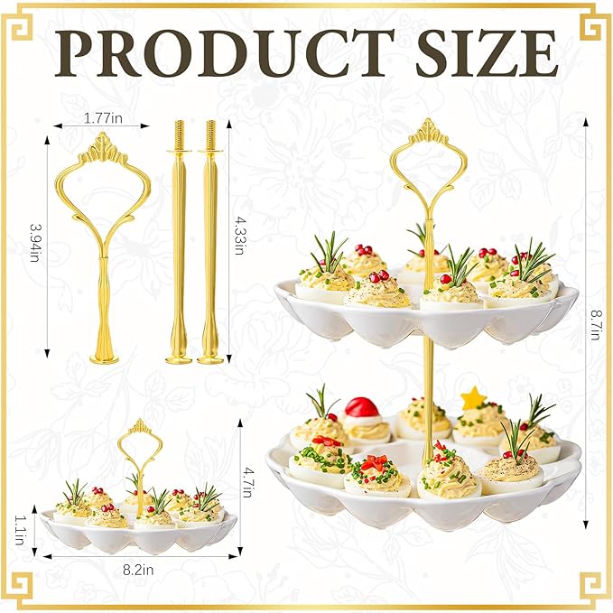 2 Tier Ceramic Easter Deviled Egg Platter 24 Hole Deviled Egg Tray Container, Detachable Eggs Holder Tower for Easter Party Food Container for Kitchen Countertop Microwave Dishwasher Freezer