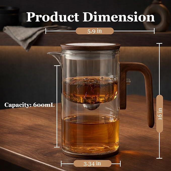 MIIKA Magic Glass Tea Pot with Infuser for Loose Tea – Bottom Dispense Stainless Steel Strainer, Borosilicate Glass, Elegant Tea Scoop, Protective Base and Drip-Free, Easy-to-Clean Design