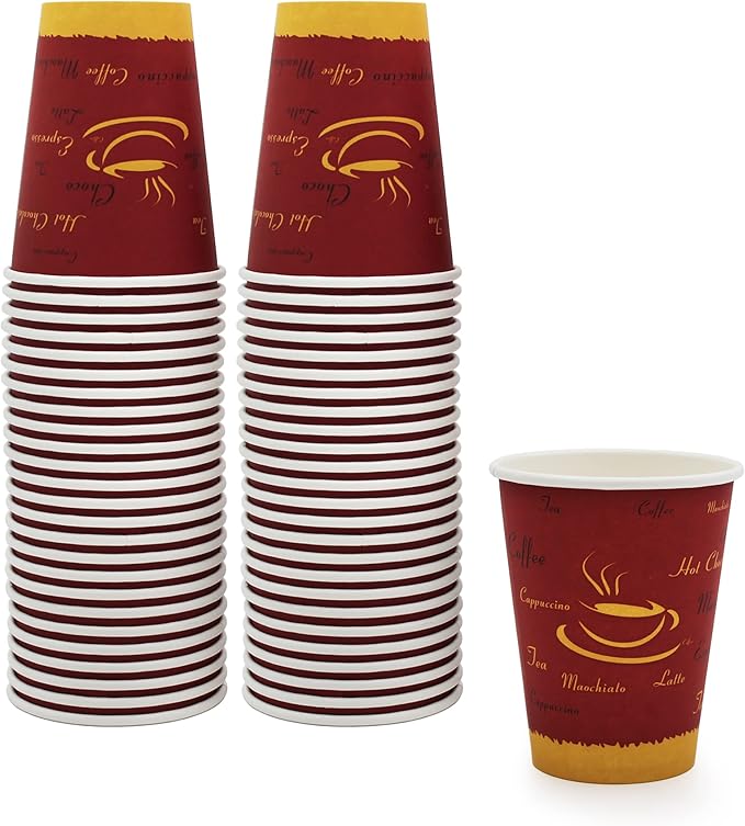 PAMI Disposable Coffee Cups, Single-Use Paper Cups, To-Go Hot Beverage Cups for Espresso Coffee Tea Hot Chocolate, Leak Resistant, Cafe & Home Use (50, 12oz)