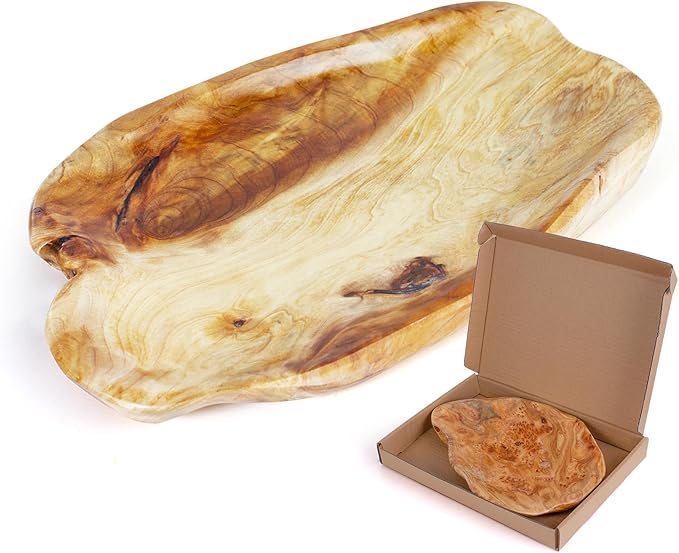 Natural Wood Fruit Bowl, Unique Handmade Wood Serving Platter, Fruit Snack Dish for Sandwich Bread Serving, Appetizer Display, Vintage Ring Dish, Hand Carved Artworks，13-14in
