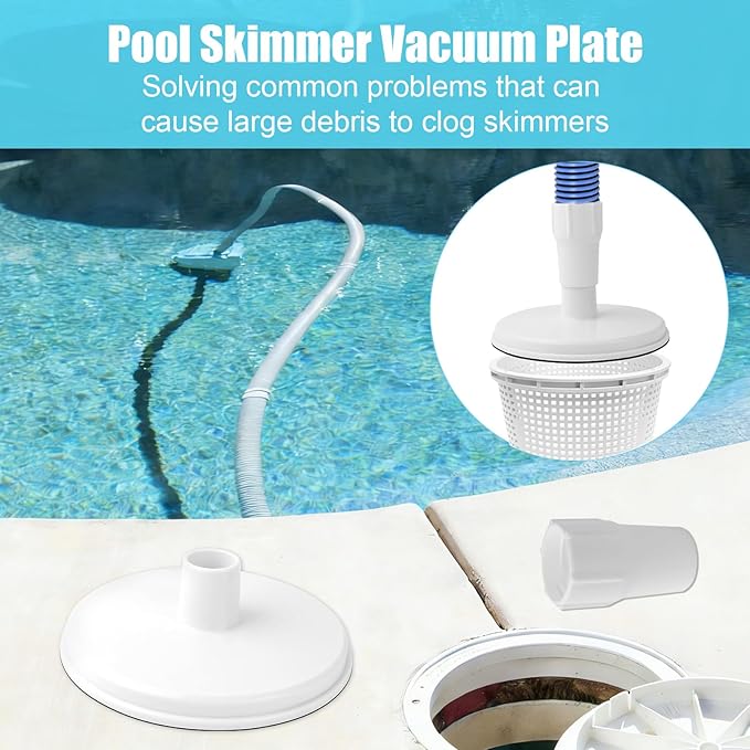 SP1106 Pool Skimmer Vacuum Plate and 1-1/2" Pool Spiral Wound Vacuum Hose Cuff for Hayward SP1082 1084 1085 1075 In-Ground Pool Skimmer - Connects Vacuum Head & Skimmer Threaded ABS Plastic