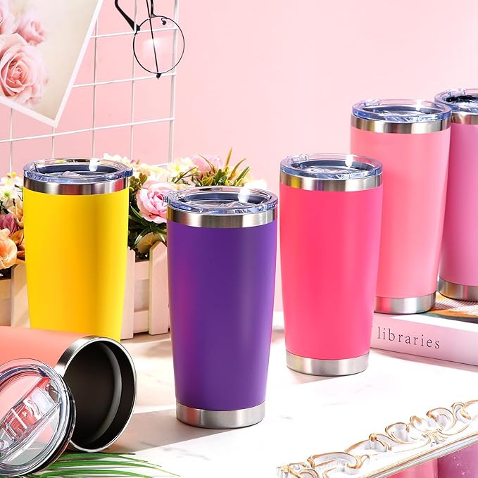 Sieral 36 Pack Stainless Steel Tumblers Bulk with Lids Double Wall Vacuum Insulated Coffee Cups Blank leakproof Powder Coated Tumblers for Engraving Wedding Graduation Party Favors(20 oz,Warm Color)