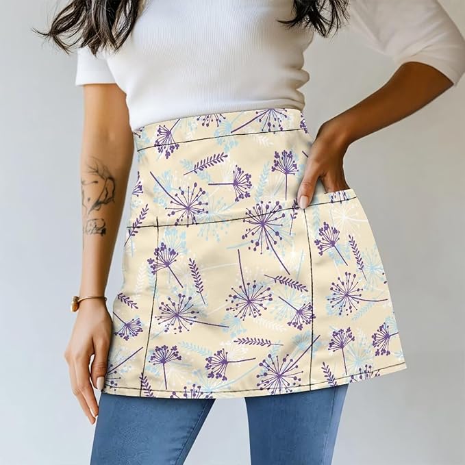 Server Waitress Waist Apron with 3 Pockets, Short Aprons for Servers,Waiter Apron For Waiter Accessories