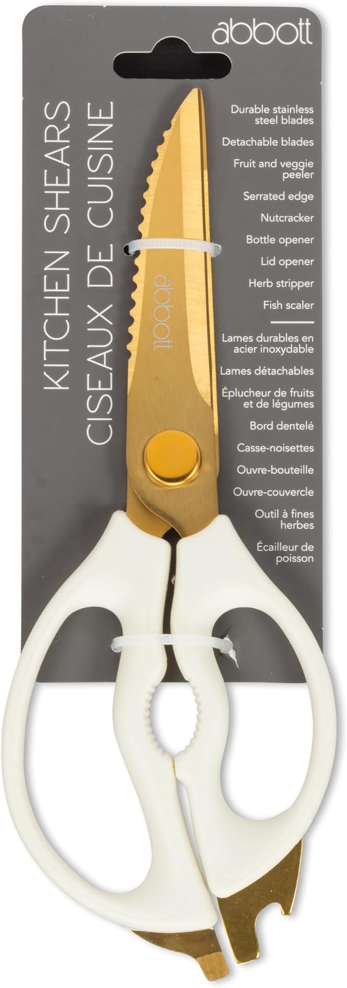 Abbott Collection Multi Purpose Kitchen Shears - Stainless Steel/Rubber, Gold/Ivory (9 inches L)