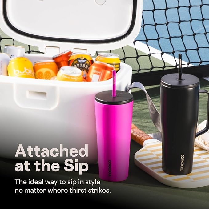 Corkcicle Cold Cup Insulated Tumbler with Straw - Keeps Drinks Cold for 12 Hours - Triple-Insulated Stainless Steel - Leak-Resistant Lid - Summer Drinkware Gift - 24 oz - Berry Punch