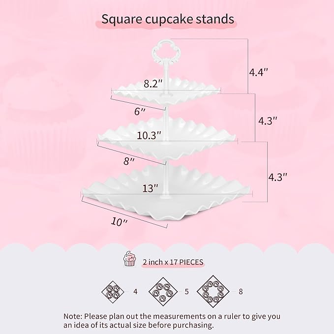 NWK 5 Piece Cake Stand Set with 2 x Large 3-Tier Cupcake Stands, 3 x Appetizer Trays, for Wedding Birthday Baby Shower Tea Party Decorations (White)