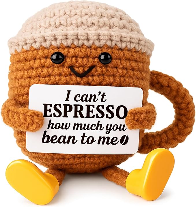Coffee Lovers Cute Birthday Gifts for Women Men Positive Crochet Espresso Coffee Cup Desk Decor–Funny Emotional Gift for Best Friends Girlfriend Wife Husband Coworkers Thank You Valentins