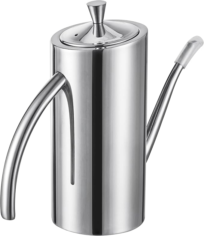 KSENDALO Premium SUS304 Stainless Steel Olive Oil Bottle Dispenser & Kitchen Cruet (500ML/17oz) - Leakproof Oil Bottle with Spout & Arcuate Handle, Ergonomic ONE-Piece Body with Precision Pouring