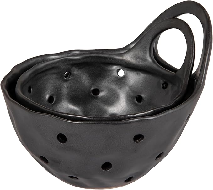 Creative Co-Op Set of 2 Black Reactive Glaze Stoneware Colanders