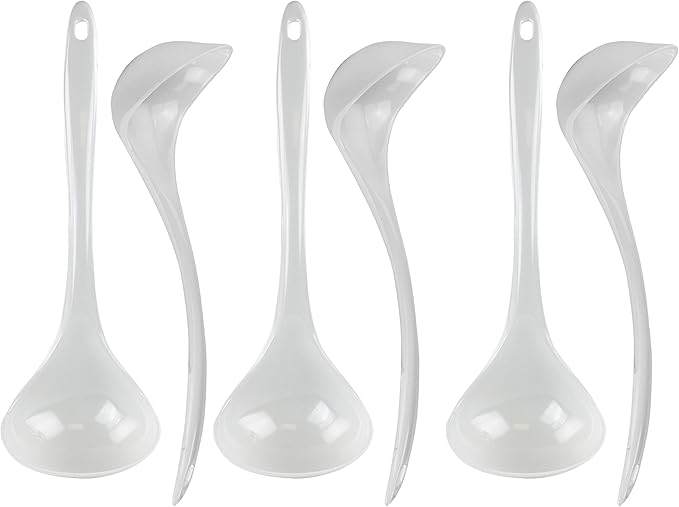 Reston Lloyd Melamine Soup Ladle Kitchen Utensil, Premium Quality Utensil with Heat Resistant Ergonomic Handle, Durable BPA-Free Plastic, 10.5 inch long, 6pc Set, White