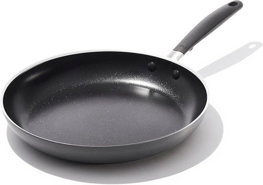 OXO 12” Non-Stick Every Day Frying Pan, BPA-Free Comfort Grip Silicone Handle, Dishwasher & Oven Safe, PFAS-Free Ceramic Skillet, Eggs & Omelets, Black