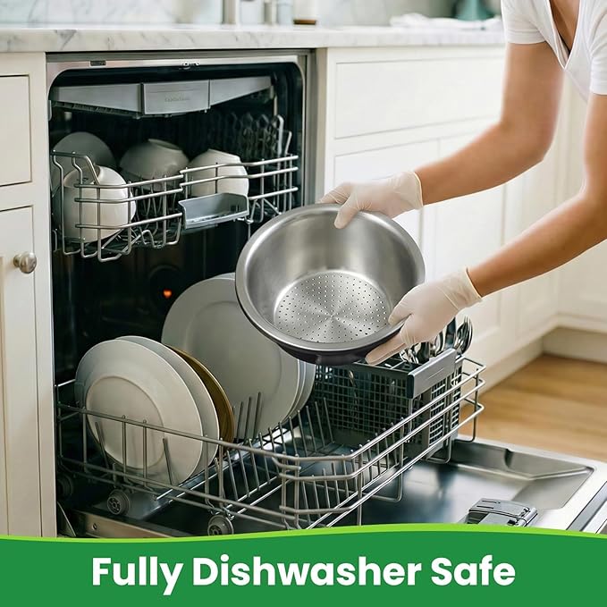Hands-Free 304 Stainless Steel Strainer and Colander with Self-Draining Base, Kitchen Microporous Strainers for Rice Pasta Fruits and Vegetables
