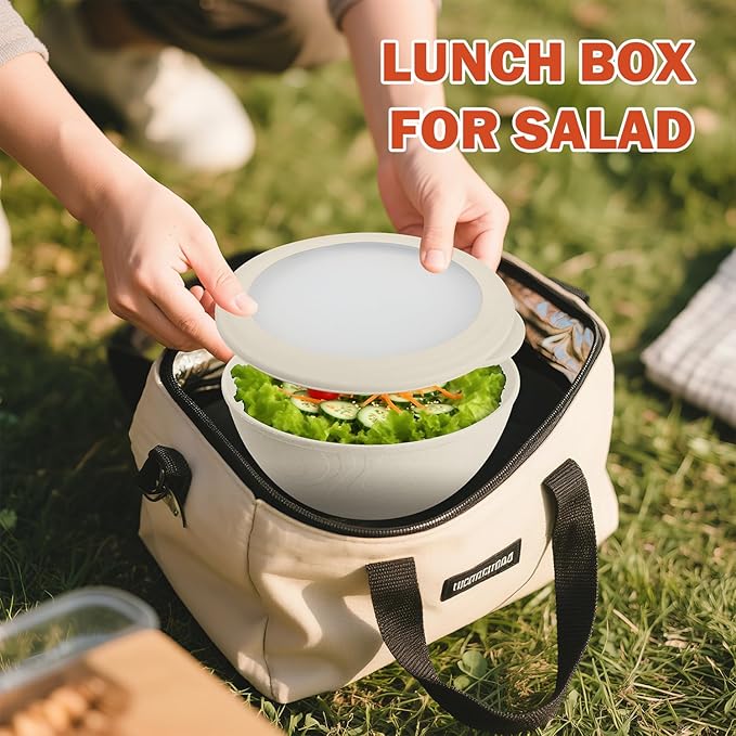 Wrova Wheat Straw Bowls with Lids Set of 4, Unbreakable Cereal Bowls 40oz, Microwavable Salad Container for Lunch Alternative to Plastic Bowl, Dishwasher Safe Bowl for Kitchen & Outdoor-Beige