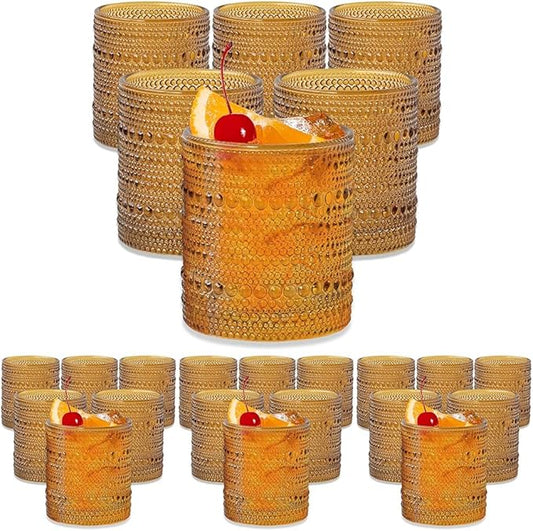 Kate Aspen Beaded Amber Drinking Glasses Set of 6-10 oz Vintage Glassware Jupiter Glasses, Cocktail Glass, Juice Glass, Water Cups Hostess Gift, Present, Gift for Newlyweds (Pack of 4)