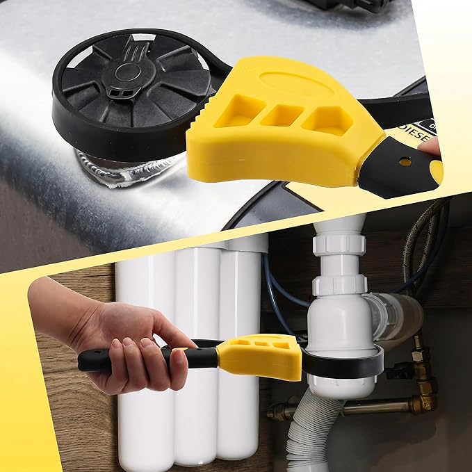 2-Pack Adjustable Rubber Strap Wrench Set – 25.20" & 20.48" Heavy-Duty Strap Wrench for Oil Filter, Jar Opener, Water Filter, Plumbing, Sink, Faucet – Non-Slip Multipurpose Wrench Tool
