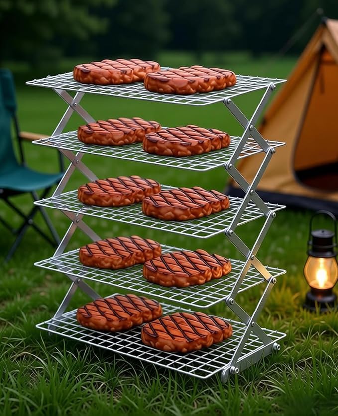 5 Tier Collapsible Cooling Rack, 2/3/4/5-Tier Upgraded,Adjustable ＆ Stackable Baking Rack, 5 Modes Cooling Racks for Cooking and Baking, Roasting ＆ Grilling Gifts for Picnic Party
