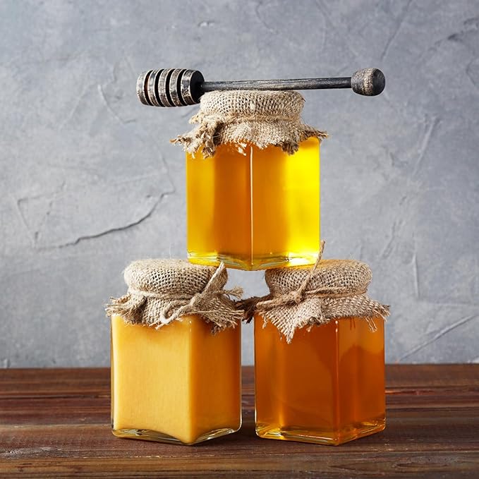 4 oz Small Honey Jars with Dipper, 30 Pack Hexagon Honey Jar for Baby Shower, Empty Glass Jars for Wedding Favors and Party Favors