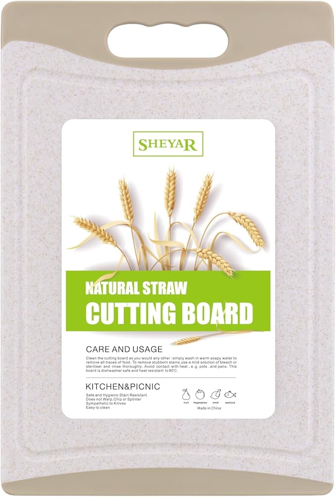 Cutting Board for Kitchen, Wheat Straw Fiber Cutting Board, Dish Washer Safe, w/Juice Grooves for Meat, Veggies,Easy Grip Handle, Non-slip Surface,Eco-friendly,Serveware Accessories(11.2‘x7.7‘)