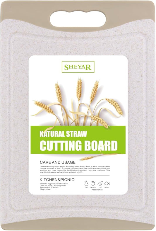 Cutting Board for Kitchen, Wheat Straw Fiber Cutting Board, Dish Washer Safe, w/Juice Grooves for Meat, Veggies,Easy Grip Handle, Non-slip Surface,Eco-friendly,Serveware Accessories(11.2‘x7.7‘)