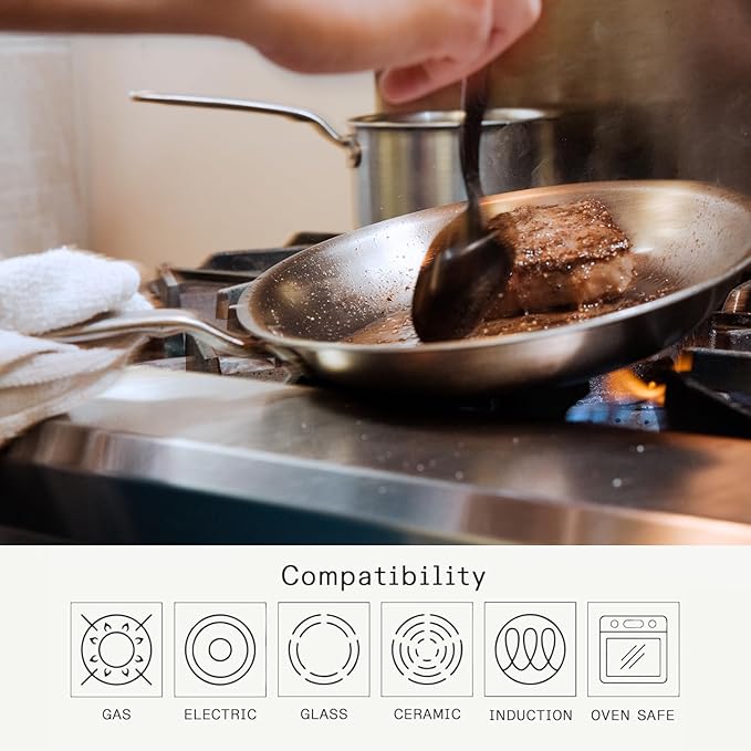 Made In Cookware | 10-Inch Stainless Steel Frying Pan With Lid | 5 Ply Stainless Clad | Professional Cookware | Crafted in Italy | Induction Compatible