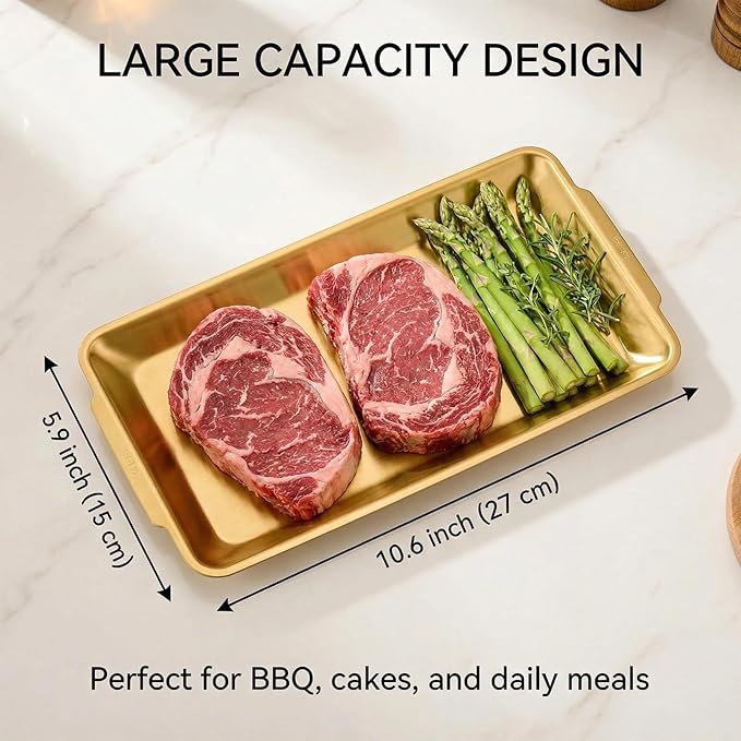 3-Piece Gold Serving Trays,304 Stainless Steel Heavy Duty Rectangular Platters,12.6 Inch Metal Food Server Set,Chip & Scratch Resistant,Rustproof Commercial Grade for Party, Wedding,Buffet,Christmas