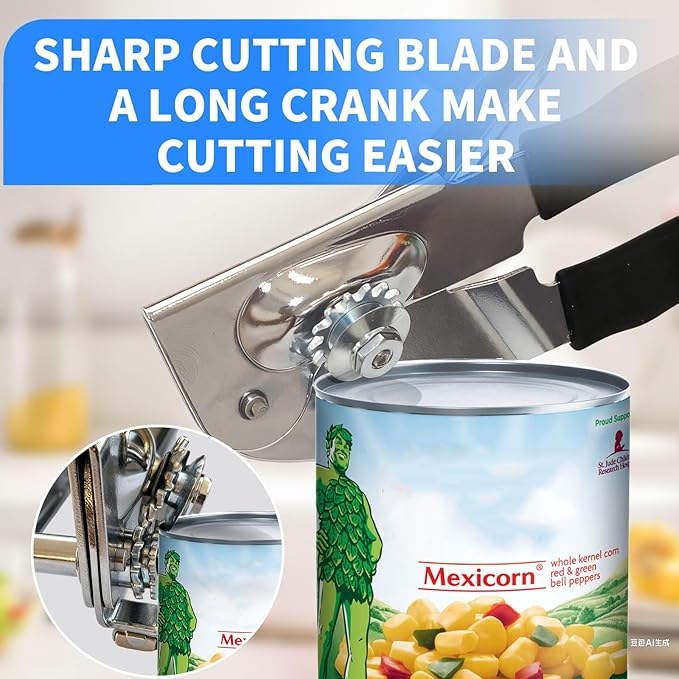 Heavy Duty Magnetic Can Opener for Seniors & Arthritis - Smooth Edge, Extra Long Easy-Grip Non-Slip Handle for Weak Hands, Kitchen, Camping & RV