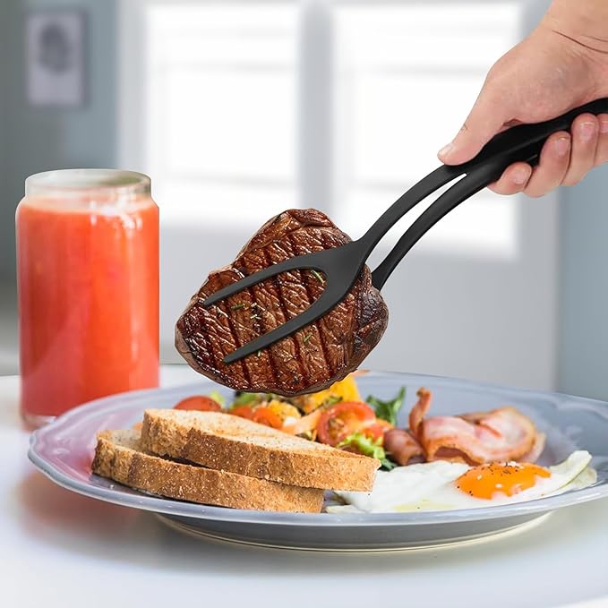 Egg Flipper Spatula Tongs 2 PCS Spatula for Non Stick Frying Pan 2 in 1 Grip & Flip Kitchen Tongs, High Heat Resistant BPA Free Cooking Utensils, Ideal Cookware for Pancakes, Fish, Eggs, Toast