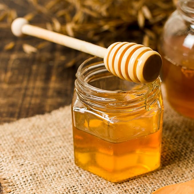 30 Pack 1.5 oz Mini Honey Jars with Dipper, Honey Jar Party Favors, Glass Hexagon Honey Jar for Wedding Favors