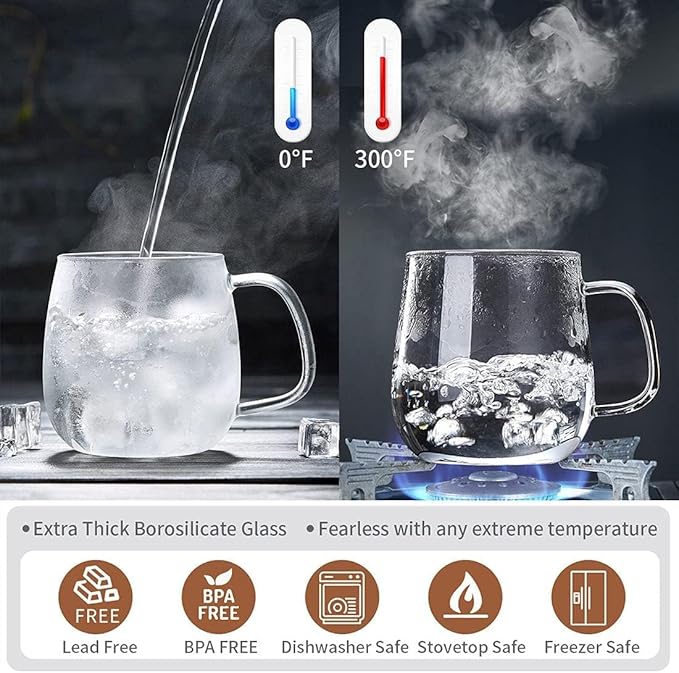 Glass Teacups 2 Pack Glass Tea Cup with Infuser and Lid, 17.6oz/520ml Large Borosilicate Teacup,Tea Clear Mug Cup for Loose Leaf Blooming Tea, Microwave & Dishwasher Safe.