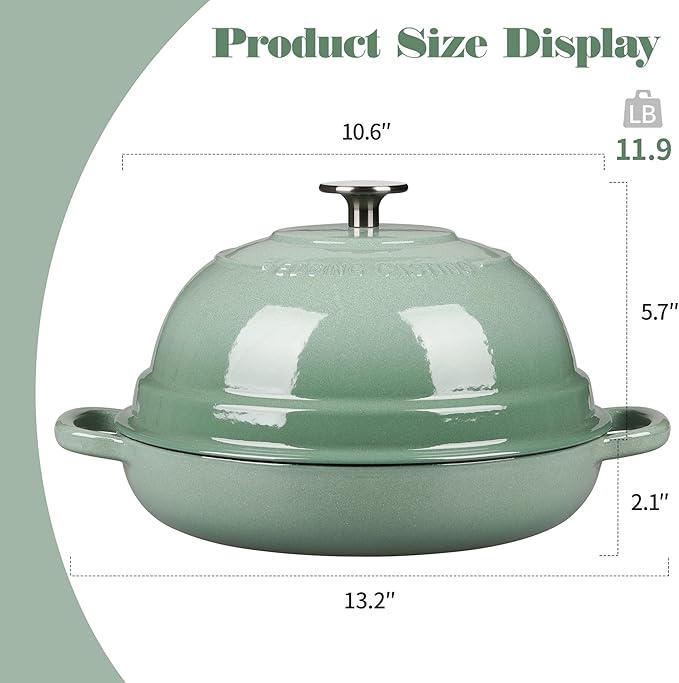 Enameled Cast Iron Dutch Oven Pot with Lid, Round Bread Oven for Homemade Sourdough Bread Baking, 6 Quart, Sage Green