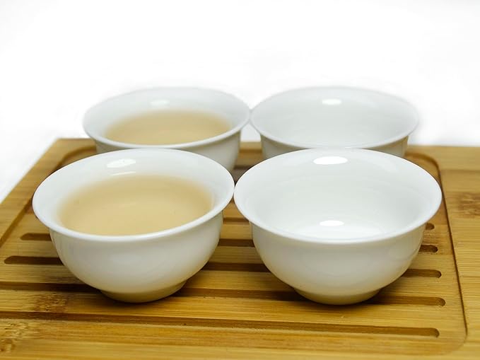 Liang baobao Chinese Traditional Tea Tasting Cup Set of 4, 1.6oz White Porcelain Mini Cups for Gongfu Tea Ceremony (White)