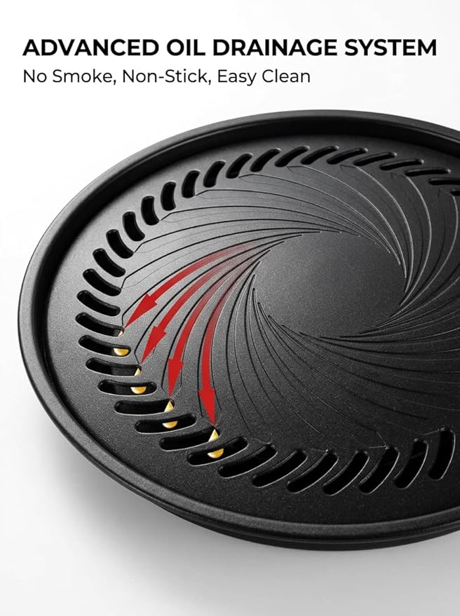 Korean-Style Smokeless Outdoor BBQ Grill Pan – Aluminum Fluorine Coating,Non-Stick & Non-Burning, Even Heating,Oil Drain Design,Easy Clean,Includes 304 Stainless Steel Tongs - Made in TaiWan