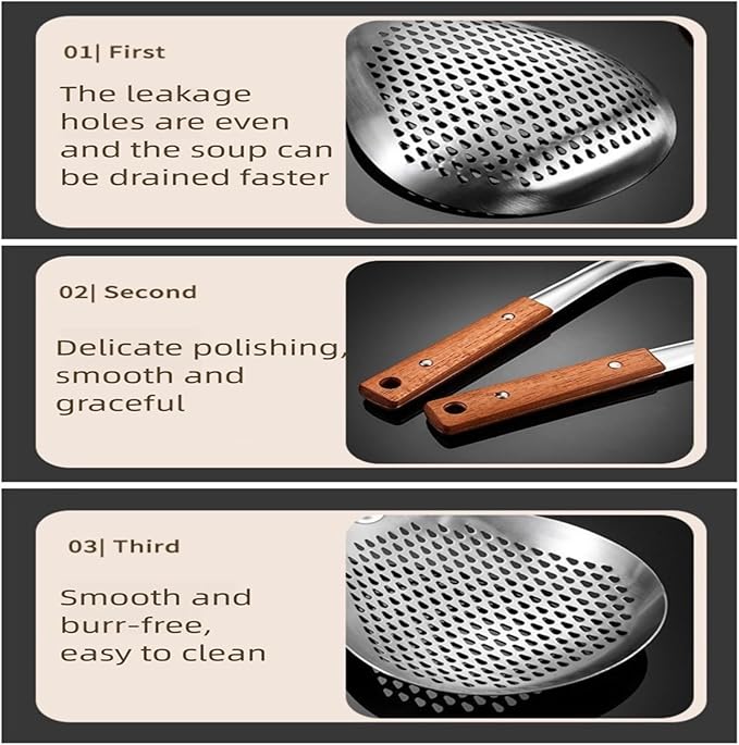 Spider Strainer Colander with Wood Handle, Solid Stainless Steel Kitchen Utensil for Cooking Frying Pasta Drainer