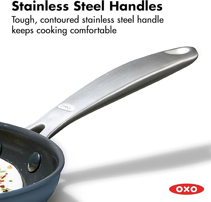 OXO Enhanced 12” Nonstick Frying Pan Skillet, Ceramic PFAS-Free Cookware, Durable Hard Anodized, Scratch Resistant, Stainless Steel Handle, Eggs & Omelets, Dishwasher & Oven Safe, Storm Blue