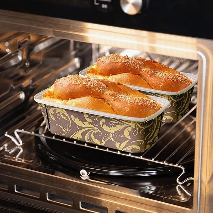 50 PCS Paper Loaf Pans for Baking, 6.3 x 2.2 x 2.2 Inch Small Disposable Baking Pans with Clear Plastic Bags and Ties, Rectangle Paper Bread Pans for Cake Bread Oven Loaf Bakery